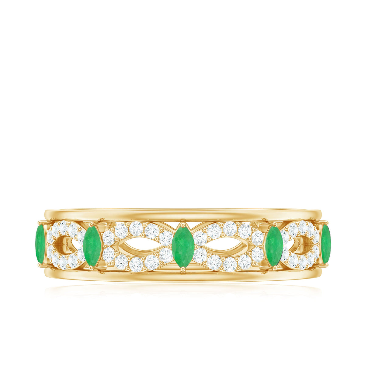 Genuine Emerald Diamond Eternity Wedding Band with Infinity Shank