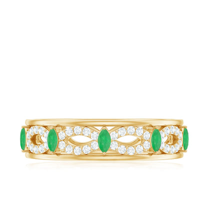 Genuine Emerald Diamond Eternity Wedding Band with Infinity Shank