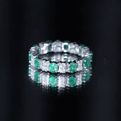 Oval Emerald and Moissanite Eternity Wedding Band