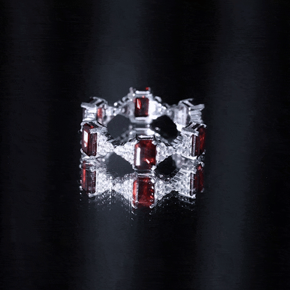 Art Deco Emerald Cut Garnet Eternity Band Ring with Moissanite