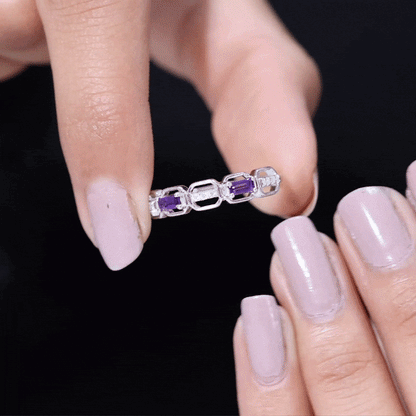 Natural Baguette Amethyst Half Eternity Wedding Band with Diamond