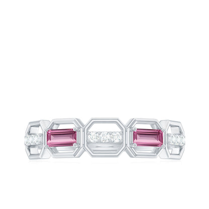 Pink Tourmaline and Diamond Geometric Half Eternity Ring