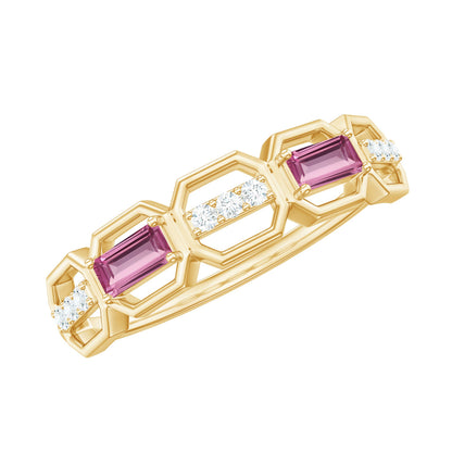 Pink Tourmaline and Diamond Geometric Half Eternity Ring