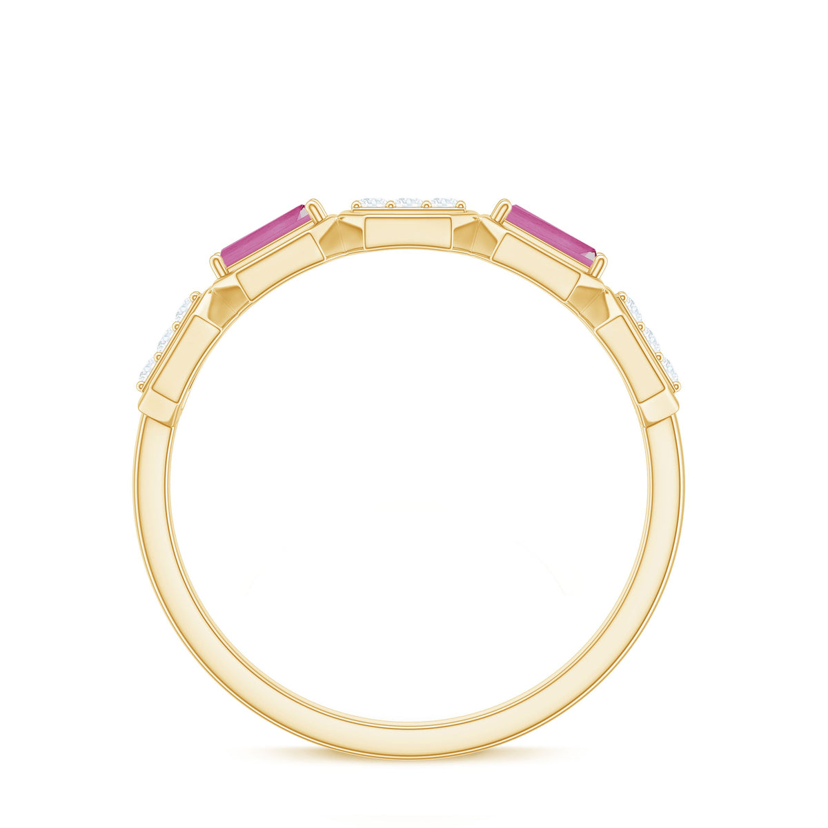 Pink Tourmaline and Diamond Geometric Half Eternity Ring