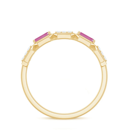 Pink Tourmaline and Diamond Geometric Half Eternity Ring
