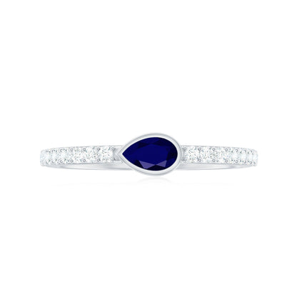 Real Pear Shape Blue Sapphire Promise Ring with Diamond