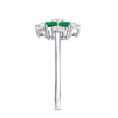 Genuine Emerald and Diamond Nature Inspired Statement Ring