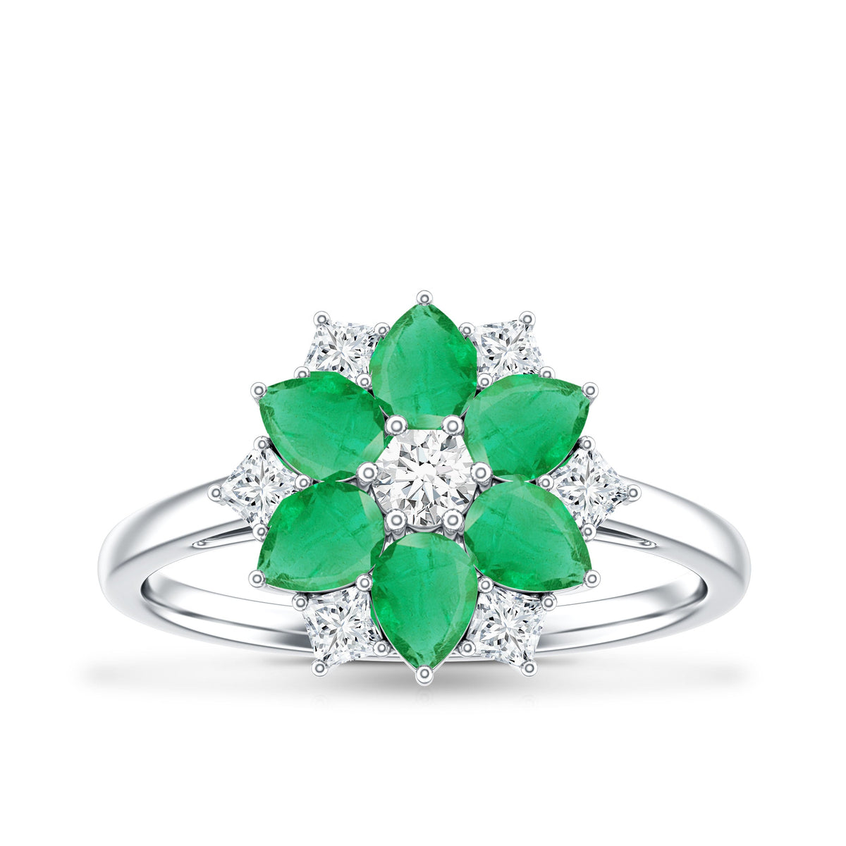 Genuine Emerald and Diamond Nature Inspired Statement Ring