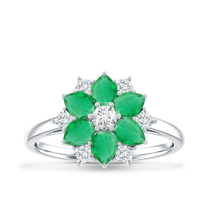 Genuine Emerald and Diamond Nature Inspired Statement Ring