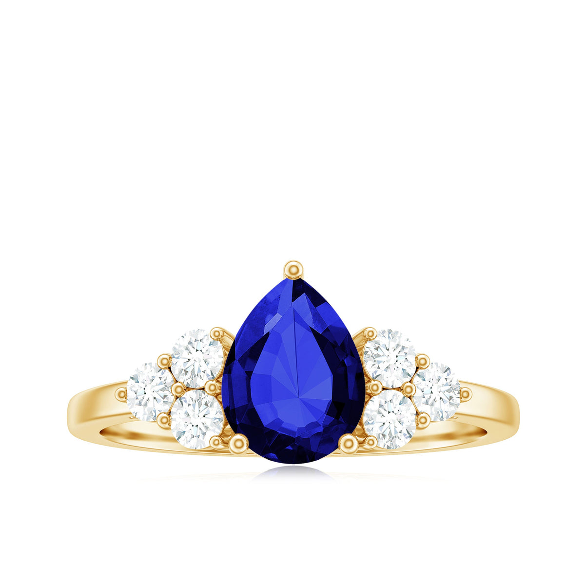 Certified 1.6 Carat Lab Grown Blue Sapphire Pear Engagement Ring with Diamond Trio