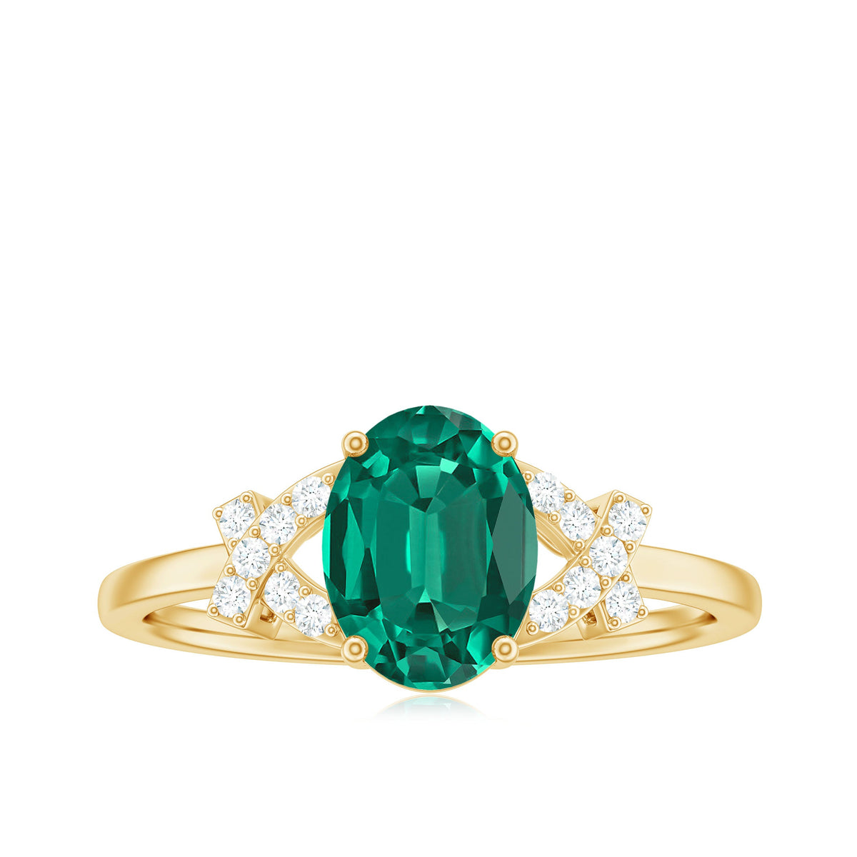 Certified 1.2 Carat Lab Grown Emerald Oval Engagement Ring with Diamond