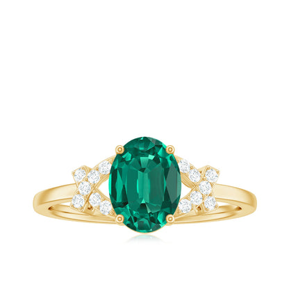 Certified 1.2 Carat Lab Grown Emerald Oval Engagement Ring with Diamond