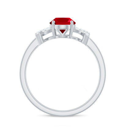 Certified 1.5 Carat Lab Grown Ruby Oval Engagement Ring with Diamond Split Shank