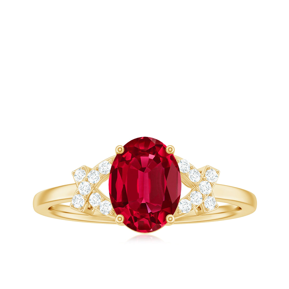 Certified 1.5 Carat Lab Grown Ruby Oval Engagement Ring with Diamond Split Shank