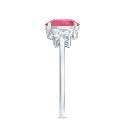 Split Shank Oval Pink Tourmaline and Diamond Solitaire Engagement Ring