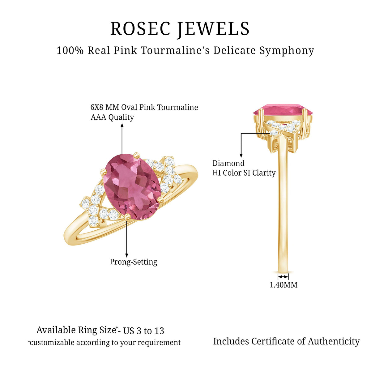 Split Shank Oval Pink Tourmaline and Diamond Solitaire Engagement Ring
