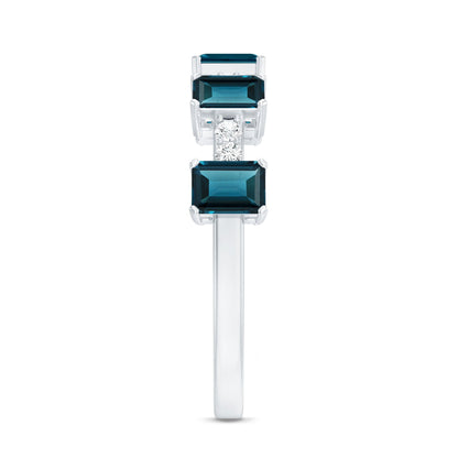 Emerald Cut London Blue Topaz Half Eternity Band with Diamond