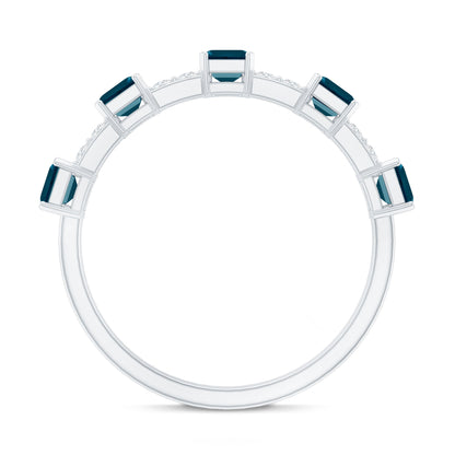 Emerald Cut London Blue Topaz Half Eternity Band with Diamond