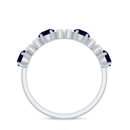 Genuine Blue Sapphire Half Eternity Ring with Diamond