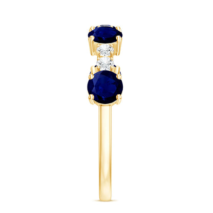 Genuine Blue Sapphire Half Eternity Ring with Diamond