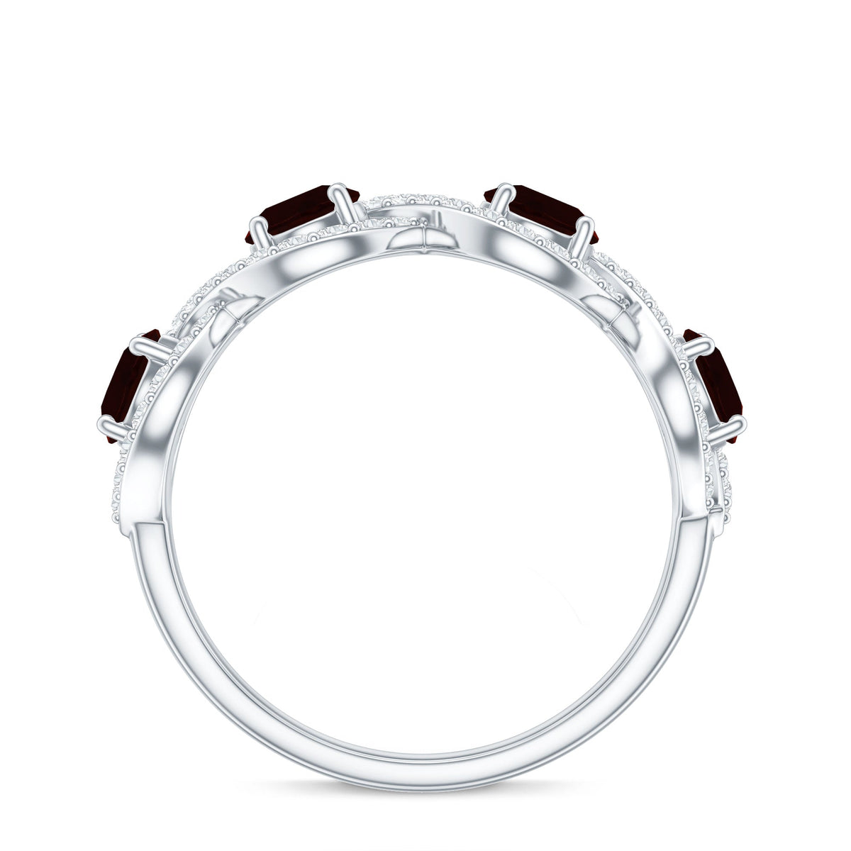 Natural Garnet Diamond Infinity Eternity Ring with Braided Shank