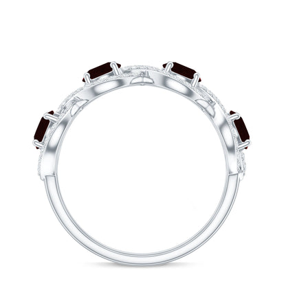 Natural Garnet Diamond Infinity Eternity Ring with Braided Shank
