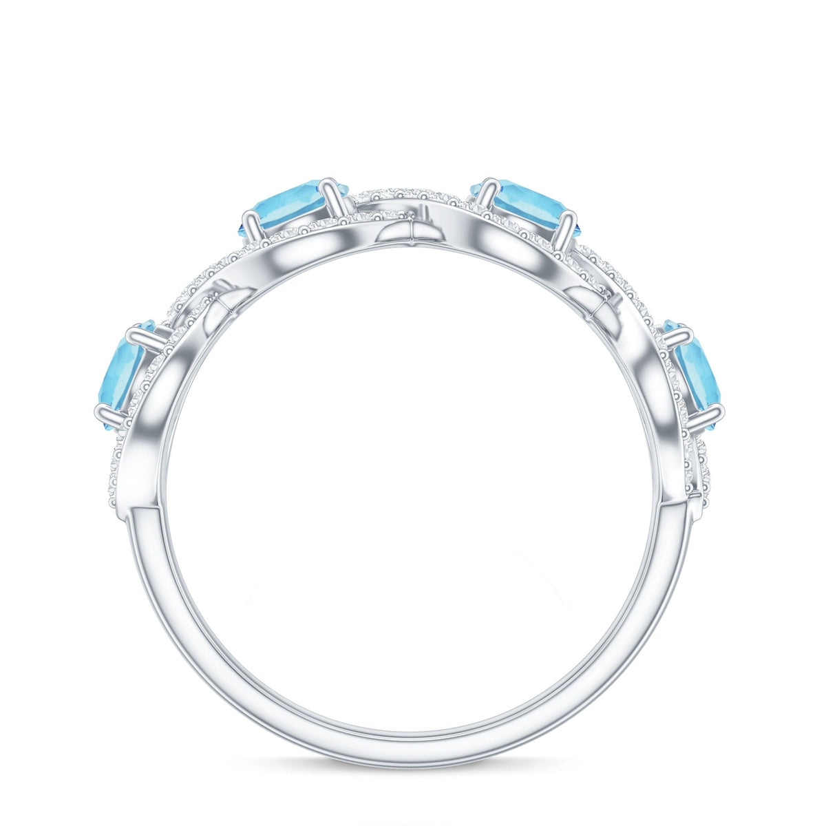 Braided Half Eternity Ring with Genuine Aquamarine and Diamond