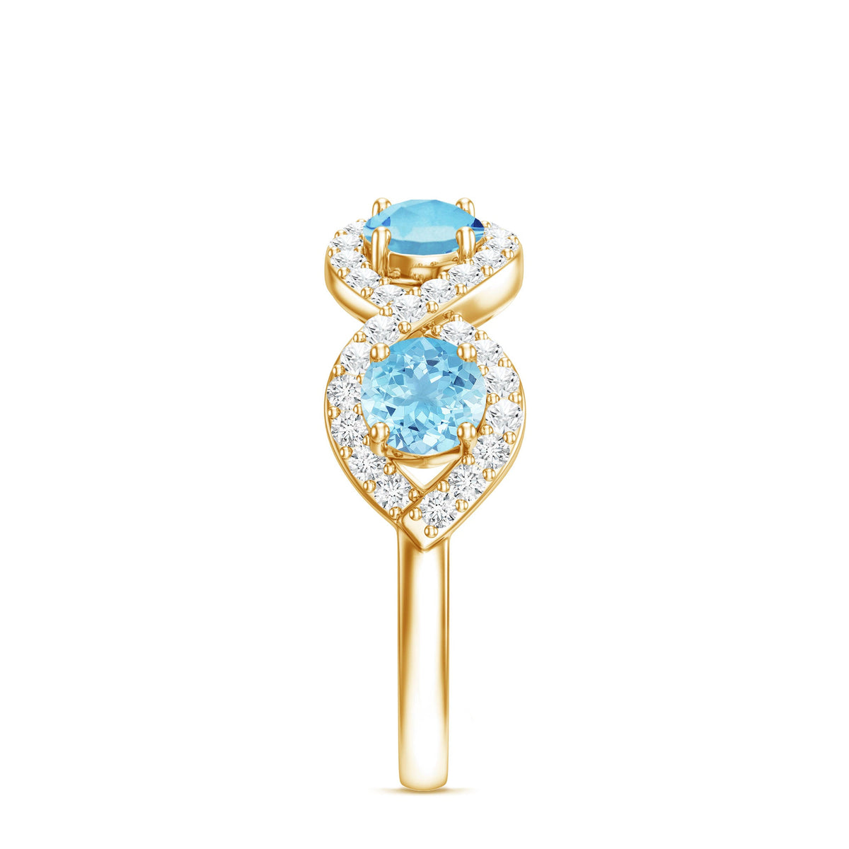 Braided Half Eternity Ring with Genuine Aquamarine and Diamond
