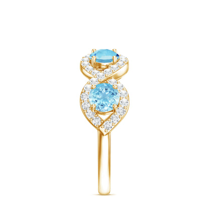 Braided Half Eternity Ring with Genuine Aquamarine and Diamond