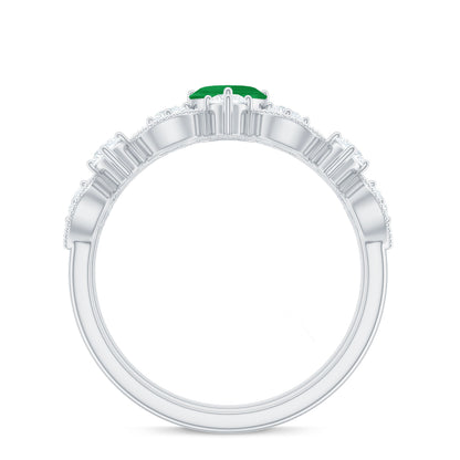 Natural Emerald Heart Shaped Engagement Ring and Diamond Wedding Band