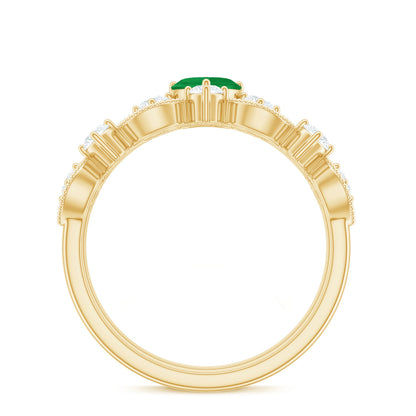 Natural Emerald Heart Shaped Engagement Ring and Diamond Wedding Band