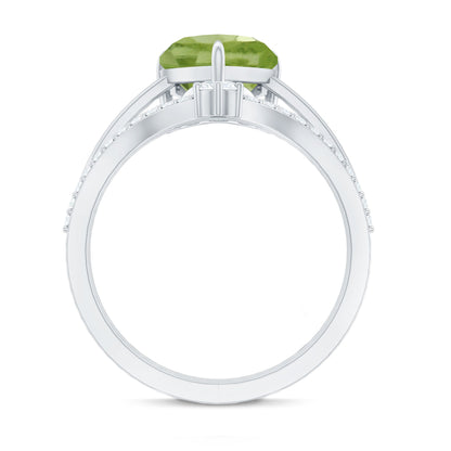Natural 2 Carat Peridot Heart Engagement Ring with Diamond Enhancer