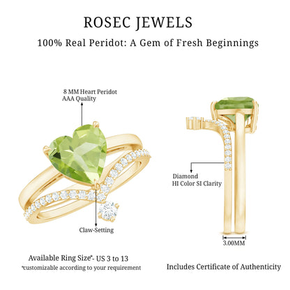 Natural 2 Carat Peridot Heart Engagement Ring with Diamond Enhancer