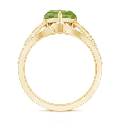 Natural 2 Carat Peridot Heart Engagement Ring with Diamond Enhancer