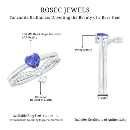 Natural Tanzanite Heart Engagement Ring with Chevron Diamond Enhancer