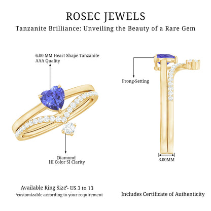Natural Tanzanite Heart Engagement Ring with Chevron Diamond Enhancer