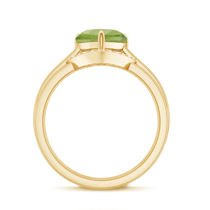 Natural 2 Carat Heart Shape Peridot Wedding Ring Set of 2 with Diamond