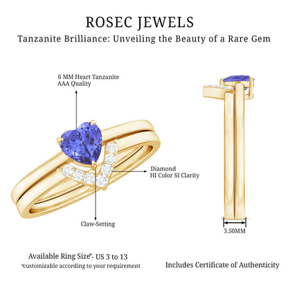 Natural Heart Shape Tanzanite Diamond Wedding Engagement Ring Set