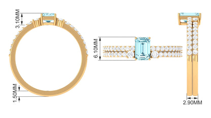 Natural 0.6 Carat Aquamarine and Diamond Emerald Cut Bridal Ring Set