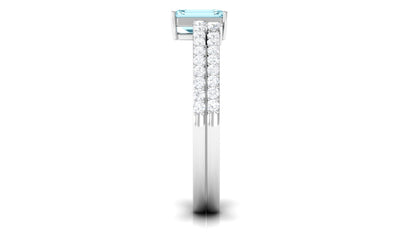 Natural 0.6 Carat Aquamarine and Diamond Emerald Cut Bridal Ring Set