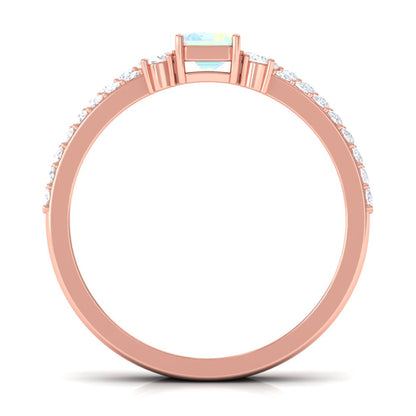 2 Carat Emerald Cut Ethiopian Opal Solitaire Engagement Ring Set with Diamond Band