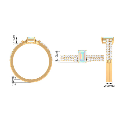 2 Carat Emerald Cut Ethiopian Opal Solitaire Engagement Ring Set with Diamond Band