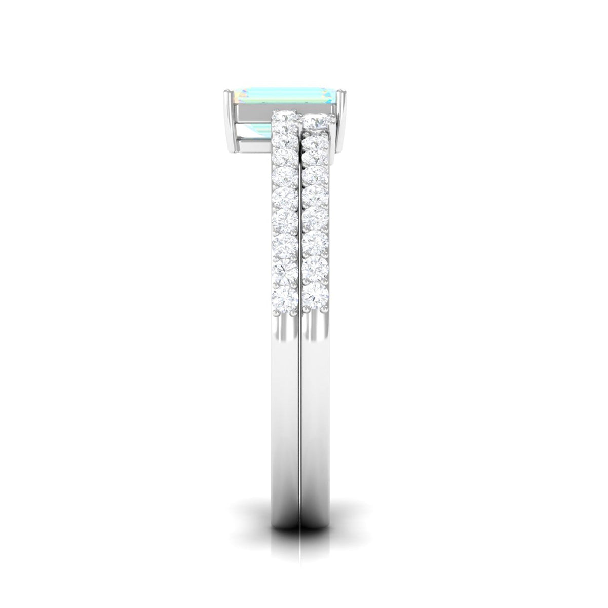 2 Carat Emerald Cut Ethiopian Opal Solitaire Engagement Ring Set with Diamond Band