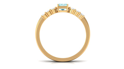 Solitaire 0.6 Carat Aquamarine and Diamond Emerald Cut Stackable Ring Set
