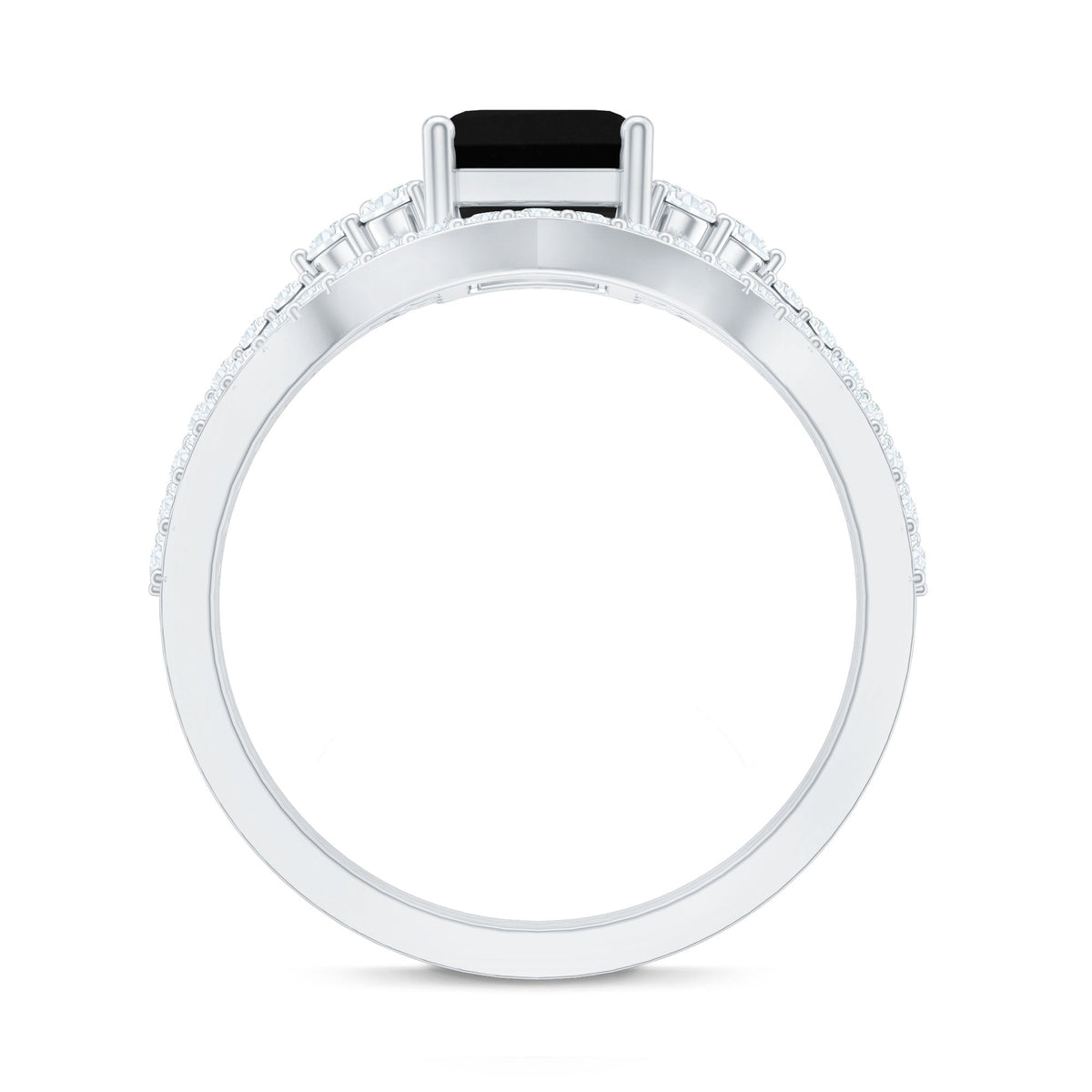 Certified 1.6 Carat Emerald Cut Lab Grown Black and White Diamond Wedding Ring Set