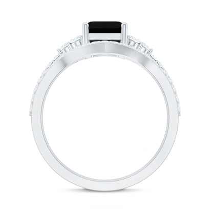 Certified 1.6 Carat Emerald Cut Lab Grown Black and White Diamond Wedding Ring Set