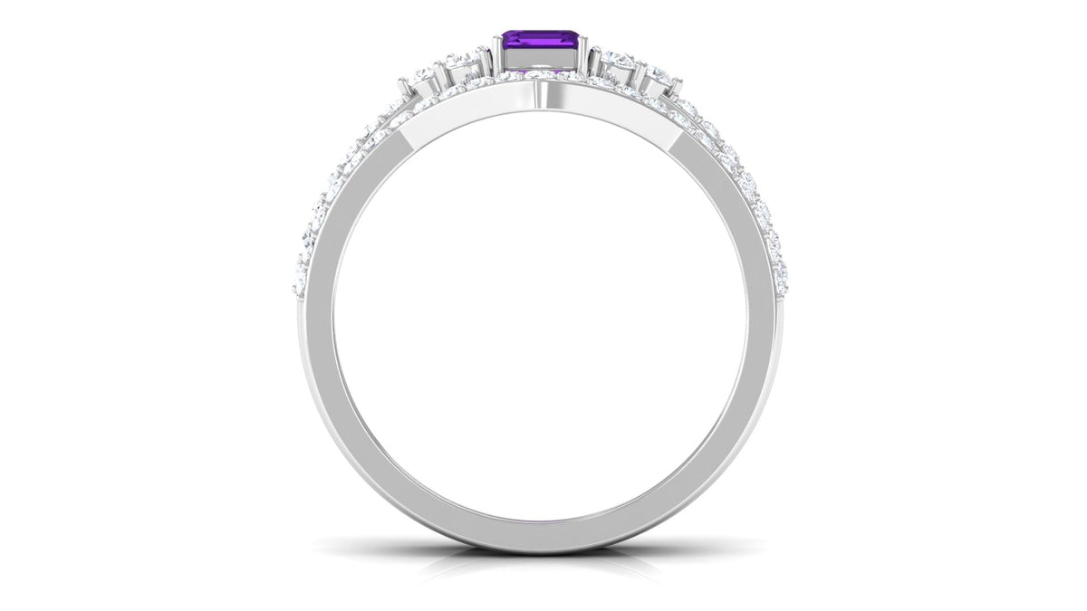 Genuine 1.4 Carat Emerald Cut Amethyst Wedding Ring Set with Diamond