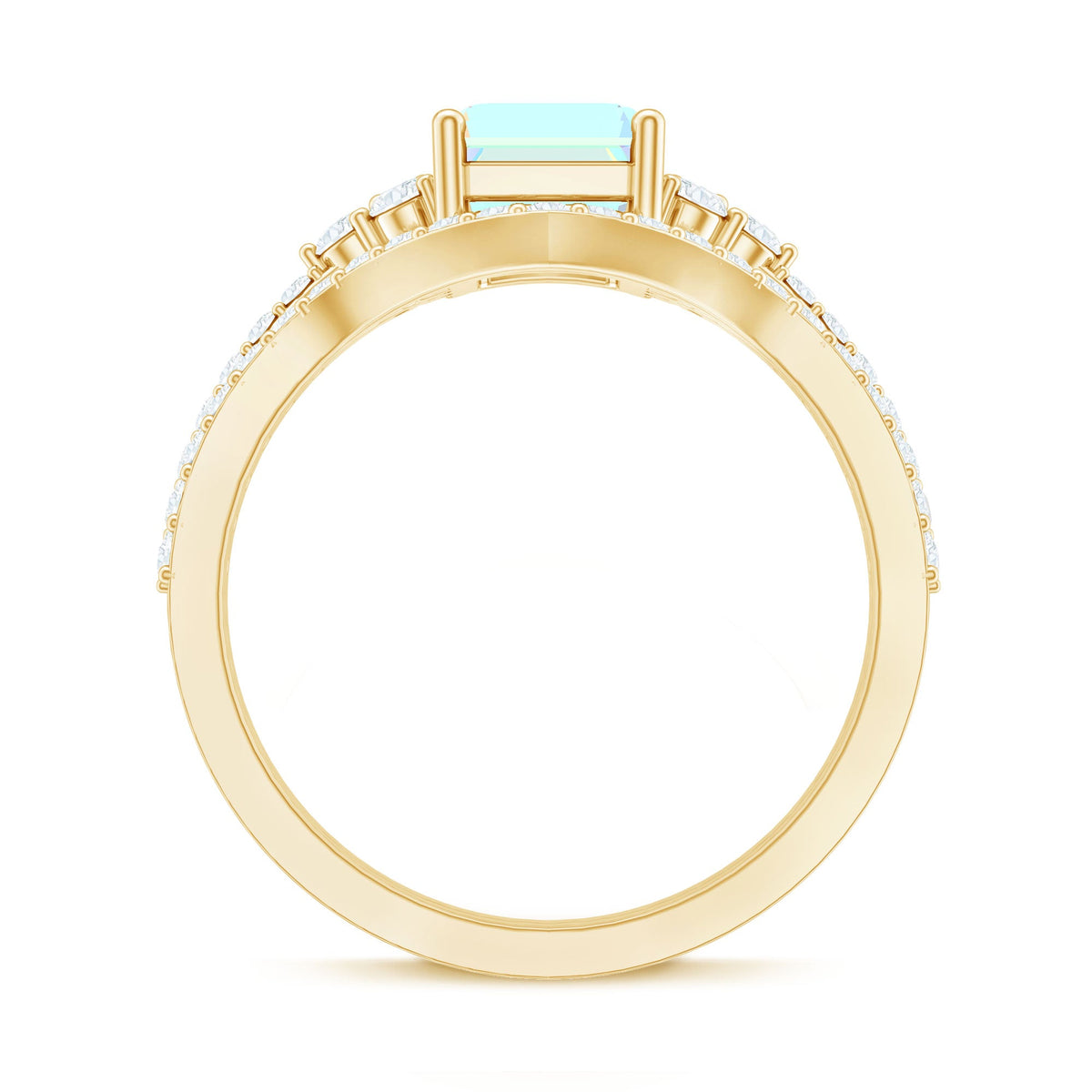 2 Carat Emerald Cut Ethiopian Opal Bridal Ring Set with Diamond Band