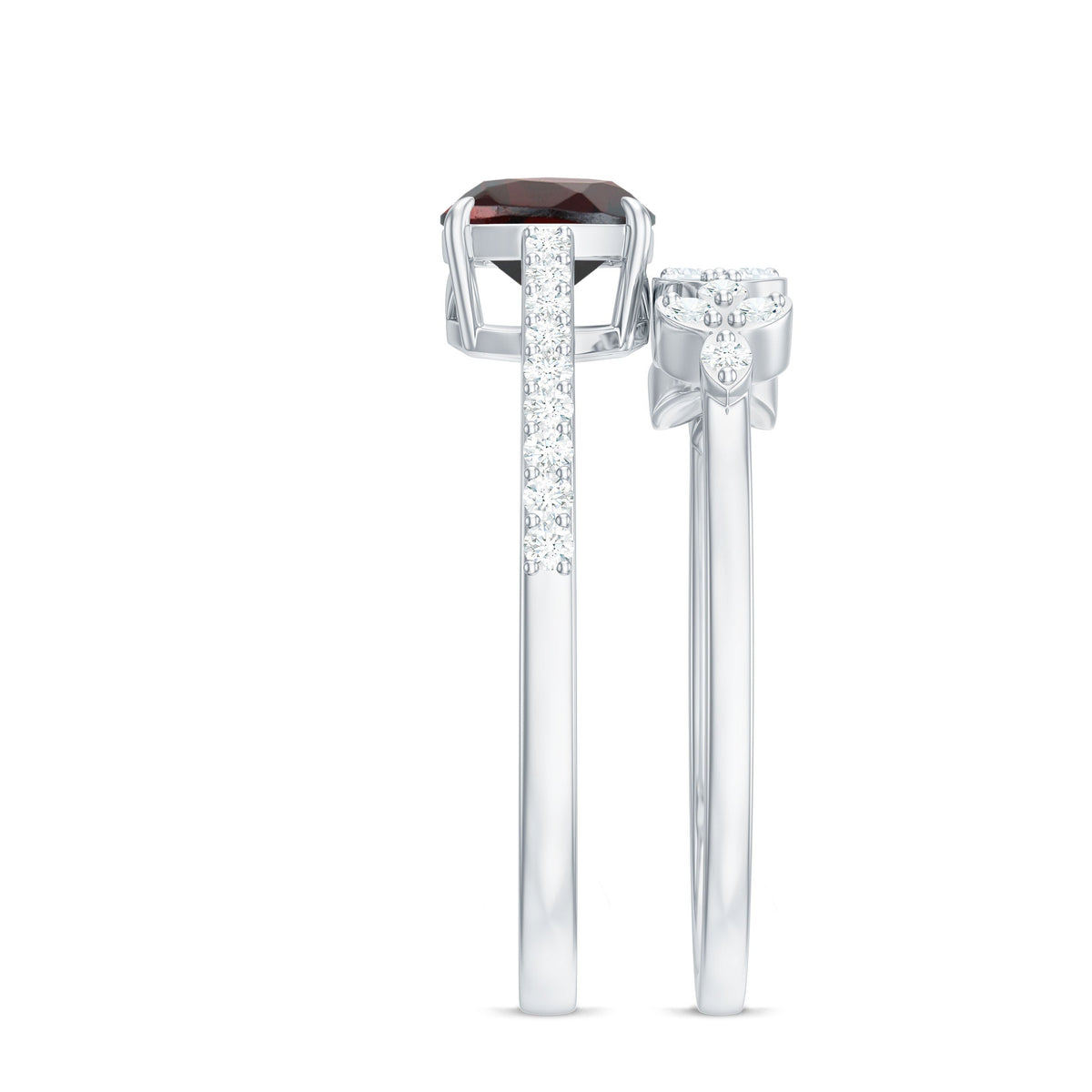 3.2 Carat Natural Cushion Cut Garnet Diamond Wedding Bridal Ring Set of 2