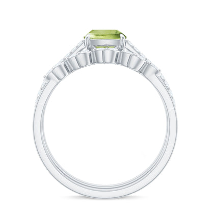 Certified Real 2 Carat Cushion Cut Peridot Engagement Ring with Diamond Enhancer